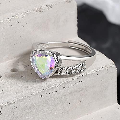 להקת טבעות לנשים לב בצורת סינטטי זירקון אישיות שרשרת טבעת נקבה מתכוונן טבעת תכשיטים
