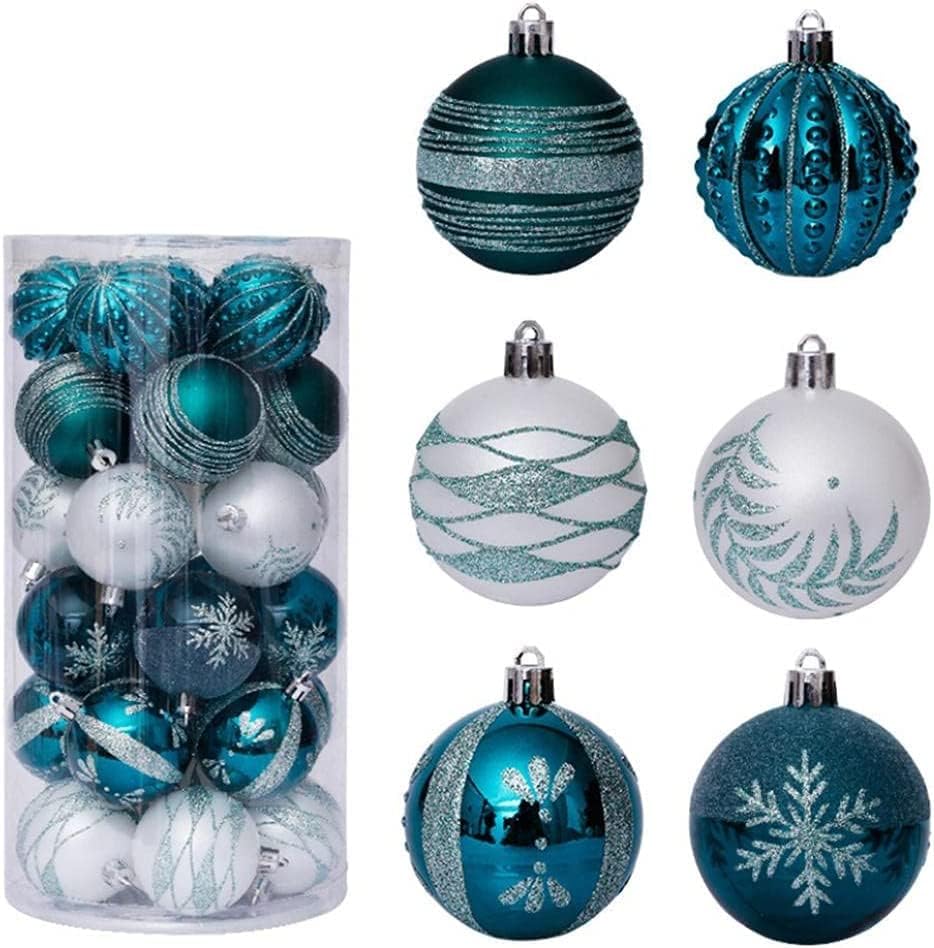 אירומדייל חג המולד כדורי תכשיטים זולים חג המולד עץ כחול לבן קישוטי צבוע כדורי מחוסמת קרפט כדור סט עבור חג