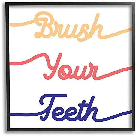 תעשיות סטופל מצחצחות שיניים היגיינת שיניים לשירותים לילדים, שתוכננה על ידי דפנה פולסלי אמנות קיר ממוסגרת שחורה,