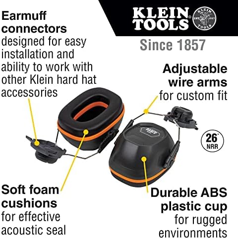 קליין כלים 60502 מחממי אוזני, קשה כובע קובץ מצורף עבור קליין כלים מלא ברים קשה כובעים, 26 דציבלים רעש הגנה,
