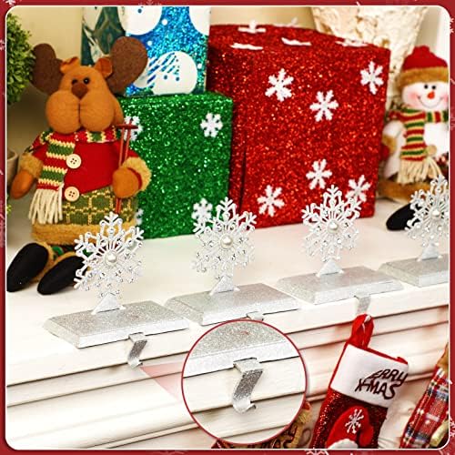 סט של Moxweyeni של 4 מחזיקי גרב לחג המולד מחזיקי גרב שלג קולב מכסף מתכת מכסף קולב עומד גרב וו חג המולד קולב אח למסיבת חג