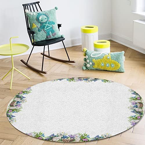 שטיח שטח עגול גדול לחדר שינה בסלון, שטיחים 4ft ללא החלקה לחדר ילדים, ביצי פסחא ארנבות ארנבות מחצלת רצפת שטיח רחיצה לגבול
