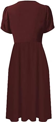 שמלות קיץ לנשים 2023 שמלת הדפס רופפת אלגנטית כפתורי צווארון V מזדמנים כיסי שמלה ארוכה שמלת שרוול קצרה
