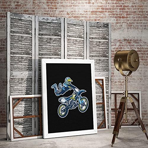 רוכב מוטוקרוס ערכות ציור יהלומים מסגרת תמונה 5D DIY מקדחה מלאה ריינסטון אמנויות עיצוב קיר למבוגרים עץ לבן