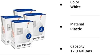 קוד Simplehuman J בהתאמה אישית שקיות זבל עם חריגות בחבילות מתקן, 30 ליטר / 8 ליטר, לבן - 240 ספינות