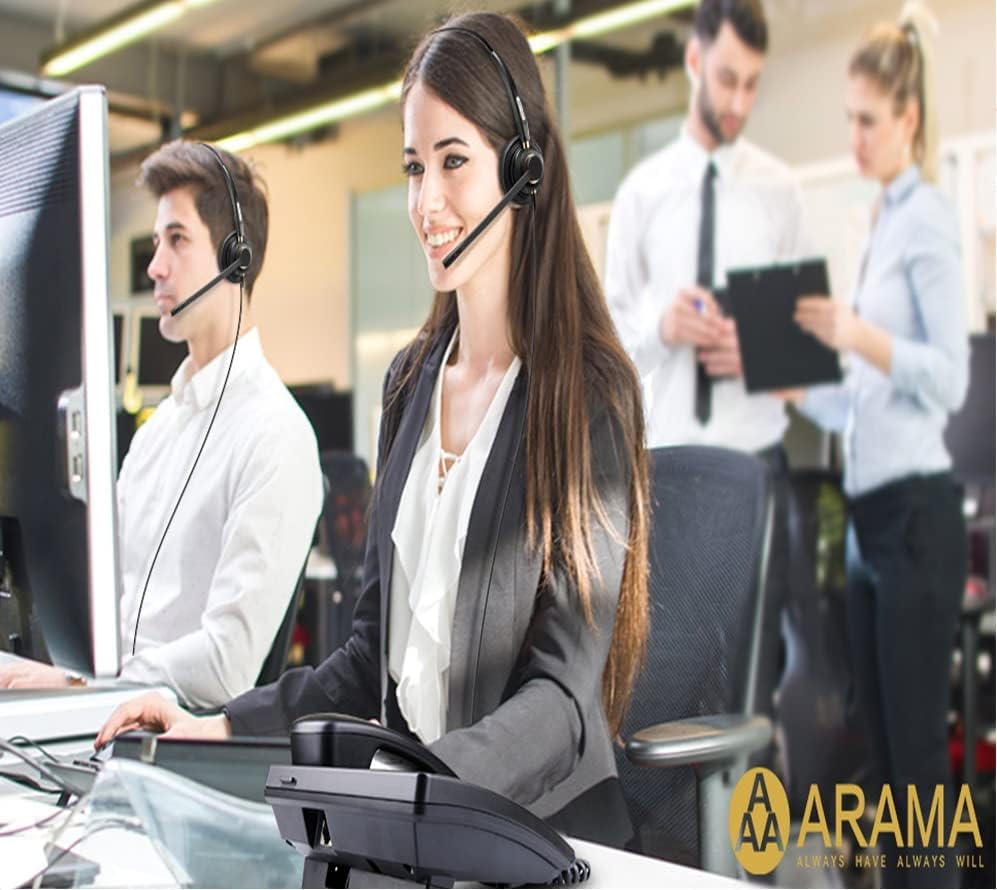 אוזניות טלפון של Arama RJ9 עם מבטל רעש בביטול רעש משקל קל משקל-כיתת ראש עם כבל טלפון חוט תואם לפוליקום מיטל שורטל