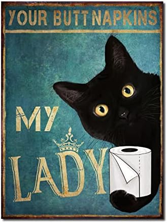אמנות קיר בד אמבטיה מצחיקה: עיצוב טואלט הדפס של חתול שחור, המפיות שלך פוסטר גברת שלי גברת מסגרת קישוט יצירות אמנות