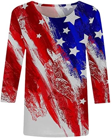 Tifzhadiao 4 ביולי חולצת הדגל האמריקאית לנשים לבוש 3/4 שרוול שרוול פטריוטי טיז גרפי מככב