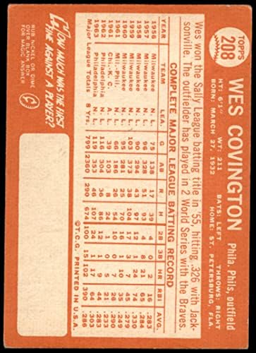 1964 Topps 208 ווס קובינגטון פילדלפיה פיליס כרטיסי דיקן