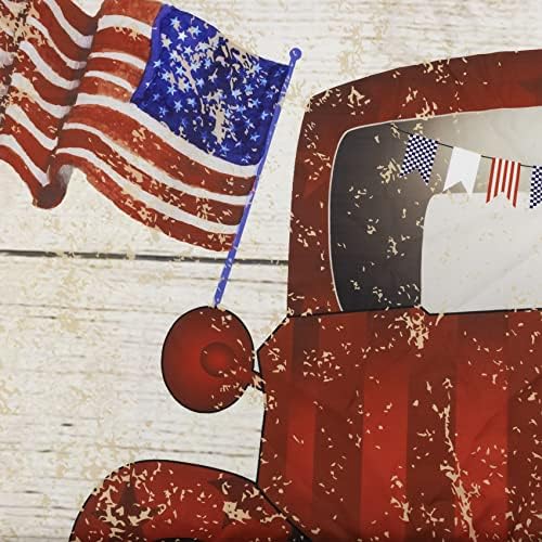 LB וילון דגל אמריקה וילון מקלחת 4 ביולי יום העצמאות יום עצמאות וילון מקלחת משאית אדומה עם ווים לחדר אמבטיה,