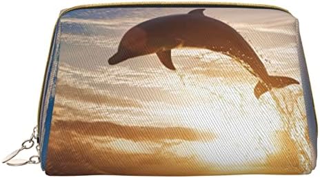 אוגנוט מצחיק דולפין טואלט דולפיין תיק טיולים מארגן לגברים ונשים, תיק איפור עור קל משקל קוסמטיקה גדולה