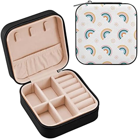 קופסת תכשיטי עור קיגאי בצבעי ענן קשת מיני אחסון תכשיטים ניידים לטיולים, עגילי טבעת קטנים עגילי שרשראות ארגונים לנשים בנות