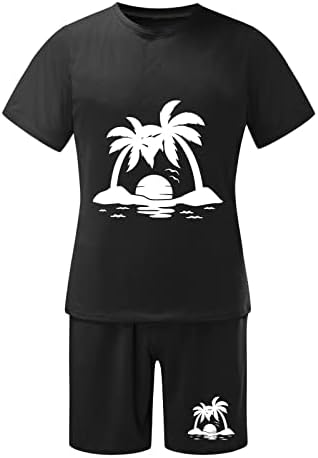 Duowei Mens חימום חליפה עם קפוצ'ונים תלבושת קיץ חוף חוף שרוול קצר חולצה מודפסת חולצה קצרה מכנסיים 3 חלקים
