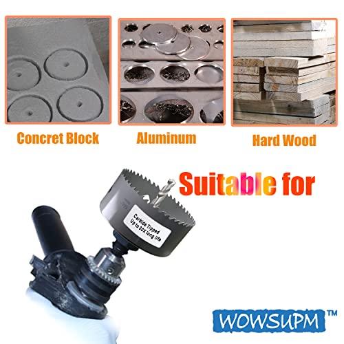 WOWSUPM 3-1/4 אינץ 'חותך חור קרביד, חיתוך עמוק 2.36 אינץ' לחומר מרובה, קרש הארדי, MDF, עץ משובץ ציפורניים,
