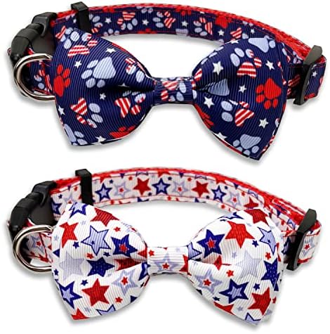 צווארון עניבת פרפר פרפר 4 ביולי, 2 חבילות יום עצמאות יום עצמאות פטריוטי כפות אמריקאיות צווארון לצוואר כלבים קטנים בינוניים