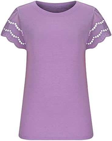 צמרות לנשים Boho Hollow Out חולצות שרוול קצר טוניקה צוואר עגול 2023 חולצה מוצקה מזדמנת של קיץ חולצות טי.