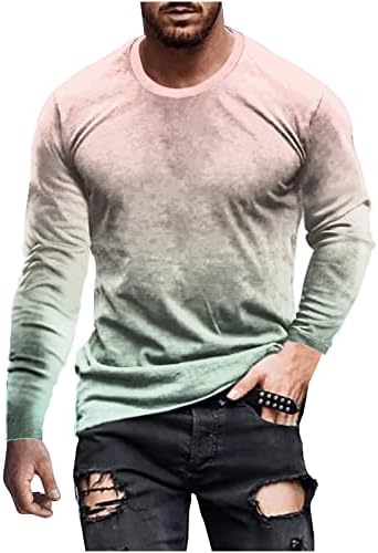 שרוול ארוך של גברים מגניב חולצות, קו צבעוני תלת מימד צבעוני תלת מימד עגול סוודר צוואר עליון חולצה, חולצות טרנדיות