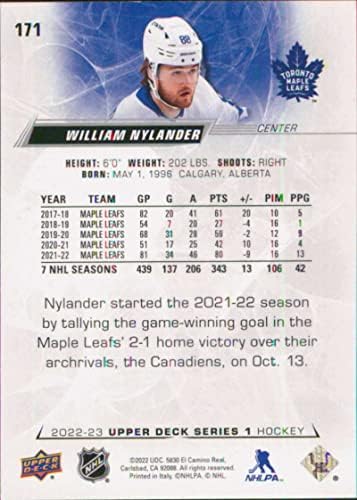 2022-23 סיפון עליון 171 ויליאם נילנדר טורונטו טורונטו סדרת LEAFS 1 כרטיס מסחר בהוקי NHL