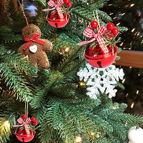 18 יח 'קישוטי פעמוני ג'ינגל לחג המולד בירוק לבן אדום, תליון פעמוני עץ חג המולד, ציוד למסיבות חג לחג המולד לעיצוב