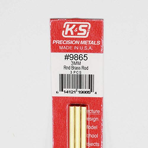 K&S 9865 מוט פליז עגול, 3 ממ OD x 300 ממ באורך, 3 חלקים, מיוצר בארצות הברית