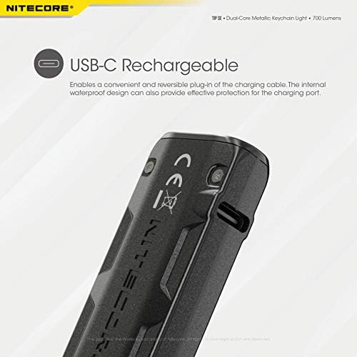 קצה Nitecore SE מחזיק מפתח פנס, שחור 700 לומן USB-C EDC נטען עם כבל טעינה של Lumentac