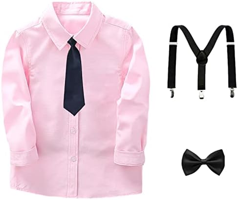 ארום בנים 5 יחידות חליפה אחידה חולצה לבנה בכושר דק + מכנסיים + עניבה + עניבת פרפר + כתפיות אלסטיות בית ספר סט