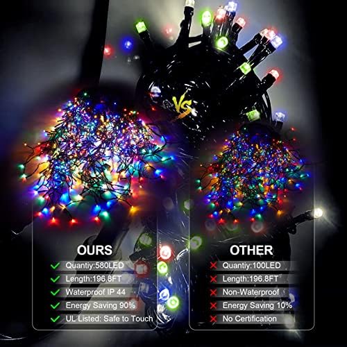 אורות קישוט לחג המולד חיצוניים 105ft, 1000 LED 8 מצבי וילון פיות אורות עם 50 טיפות, חילוף, אטום למים, טיימר, פונקציית