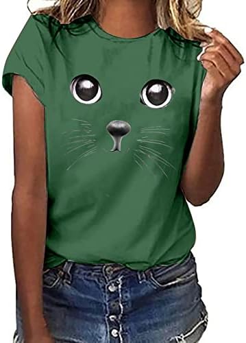 נשים של עגול צוואר חתול מודפס חולצות מצחיק גרפי קצר שרוול טיז חולצות קל משקל חולצה מזדמן רופף חולצות