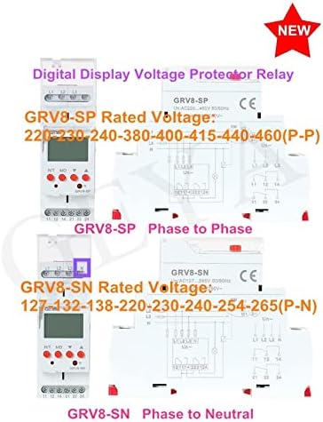 GRV8-S 3 פאזות ממסר מתח תצוגה דיגיטלית 8A 2SPDT ממסר שלב שלב איפוס אוטומטי ממסר LCD