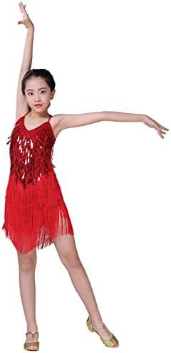 שמלת ציצית של נערת דובדבן שמח שמלת חצאית ריקוד לטינית נוצצת לילדים בלט טנגו רומבה בגדי ריקוד 5-14 שנים
