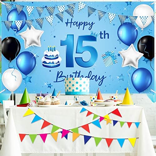 באנר רקע יום הולדת 15 שמח בד גדול במיוחד שלט יום הולדת פוסטר רקע צילום רקע באנר לקישוטי מסיבת יום הולדת 15, 72.8 על