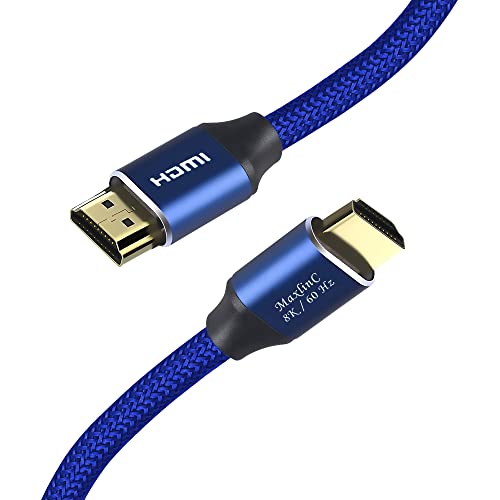כבל Maxlin מהירות גבוהה 8K HDMI כבל 2.1, 3 רגל, כבל HDMI במשחקים כחולים, 48GBPS 28AWG, תומך בתלת מימד HDR EARC HDCP 2.2