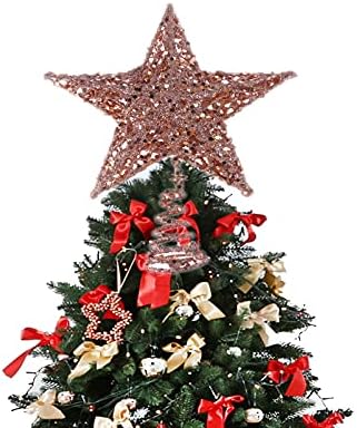 קישוטי חג המולד של זהב רוז נוצץ עץ חג המולד נוצץ כוכב טופר מתכת כוכב עיצוב עיצוב רוז זהב רוז טופר כוכב עץ