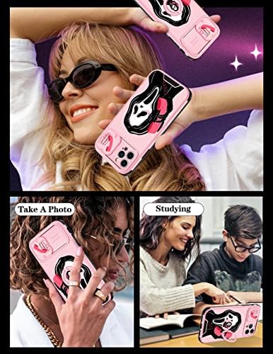 GOOCRUX (2IN1 לאייפון 12 PRO MAX שלד גולגולת לנשים נערות נערות חמודות עטיפות טלפון ורוד חמוד עיצוב גותי עם כיסוי מצלמת שקופיות+מקרים