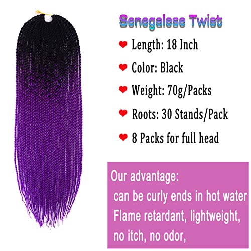 18 אינץ 8 חבילות סנגל טוויסט סרוגה צמות שיער מראש כרך אומברה סגול צבע קטן טוויסט טבעי שחור שיער הרחבות יכול להיות