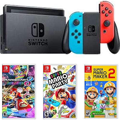 Nintendo Switch 32 GB קונסולה עם צרור ג'וי-קון כחול ואדום עם מריו קארט 8 דלוקס, סופר מריו מסיבת וסופר מריו מייקר 2
