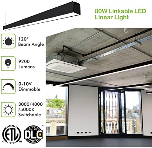 Hykolity 8ft LED LED אור לינארי, 80W 9200LM 3000K/4000K/5000K CCT CCT ניתן לבחירה, 0-10V לעומק אדריכלי LED