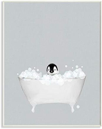 תעשיות סטופל פינגווין אמבטיה כחולה עיצוב בעלי חיים חמוד, שתוכנן על ידי Leah Straatsma Art, 10 x 0.5 x 15, לוח קיר