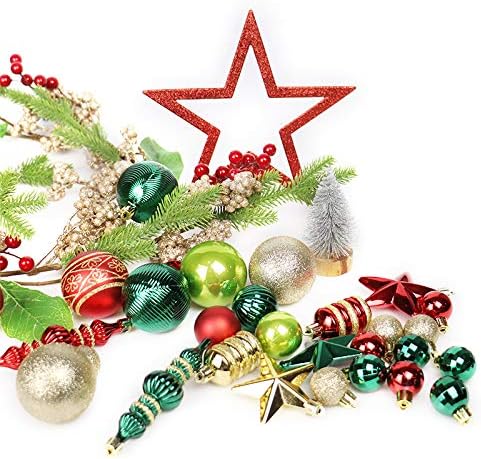קישוטי עץ חג המולד 78 אריזת קישוטים לעץ חג המולד אדום וירוק זהב חג ​​המולד כדור חג מן