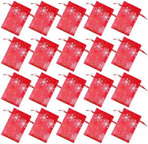 קבילוק20 יחידותמחרוזת עיצוב רשת אורגנזה עטיפת שקיות חג המולד פתית שלג תכשיטי בית ממתקי מסיבת אדום אחסון כפול