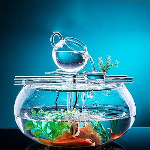 Hanxiaoyishop קערת דגים שולחן עבודה יצירתי עגול אקווריום אקווריום ביתי קטן לסלון LED LED אור אקווריום קישוט קערות דגים