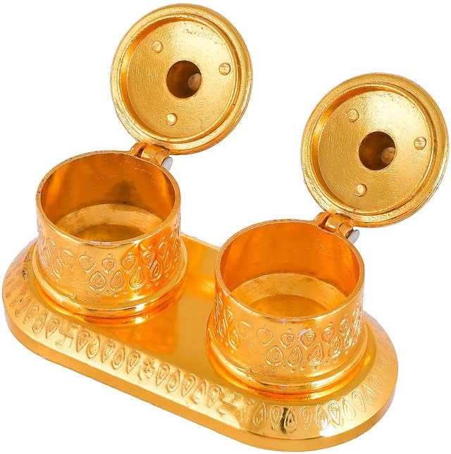 Jaipur Ace Golden Metal Kumkum Holder/Box Kumkum למתנה, Pooja, Thali, Mandir, Home, Temple, Gifting Kumkum Golden