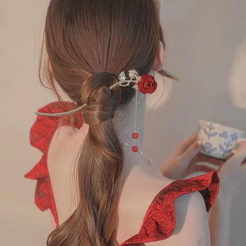 עלה פרח שיער קליפים סיני סגנון נהרו פרחי שיער מקלות מתכת עלים פרל ציצית סיכת ראש תליון שיער אביזרי סיני רטרו שיער מזלג