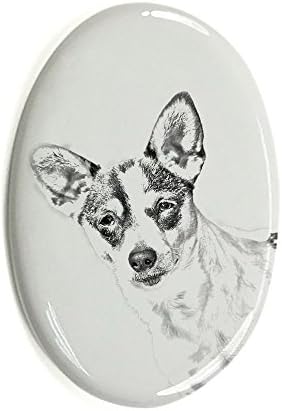 עכברוש טרייר, מצבה סגלגלה מאריחי קרמיקה עם תמונה של כלב