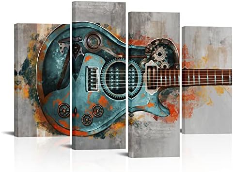 Lovehouse 4 מוסיקה ציור ציור קיר אמנות כחול גיטרה בד הדפס תמונה סגנון תעשייתי עיצוב קיר גלריה ממוסגרת עטופה לגברים