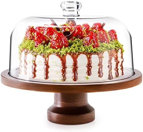 עוגת דוכן עם כיפה, רגל להסרה שיטה עץ עוגת צלחת אקריליק מכסה, עוגת תצוגת שרת מגש עבור יום הולדת מטבח מסיבת אפיית מתנות