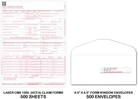 מערכת ניהול תוכן-1500 טופסי תביעה רפואית לייזר עם 9-1/2 איקס 4-1 / 2 חותם עצמי גרם-38 מעטפות חלון-חבילה משולבת