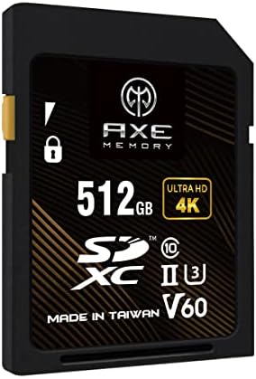 זיכרון AX 512GB כרטיס SD, קרא את המהירות עד 245MB/S, UHS-II U3 ​​V60 4K UHD, כרטיס זיכרון SDXC מקצועי.