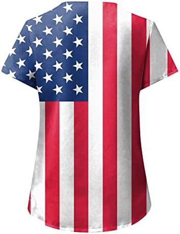 4 ביולי חולצות חולצות לנשים דגל ארהב דגל קיץ שרוול קצר צווארון V עם 2 כיסים לבגדי עבודה מזדמנים מצחיקים