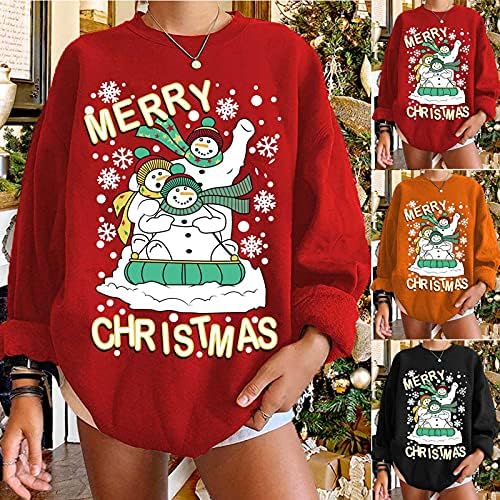 חולצות שרוול ארוך לחג המולד לנשים סווטשירט סווטשירט מצחיק איילים מצחיקים משובצים משובצים משובצים חולצה עליונה סוודרים מזדמנים
